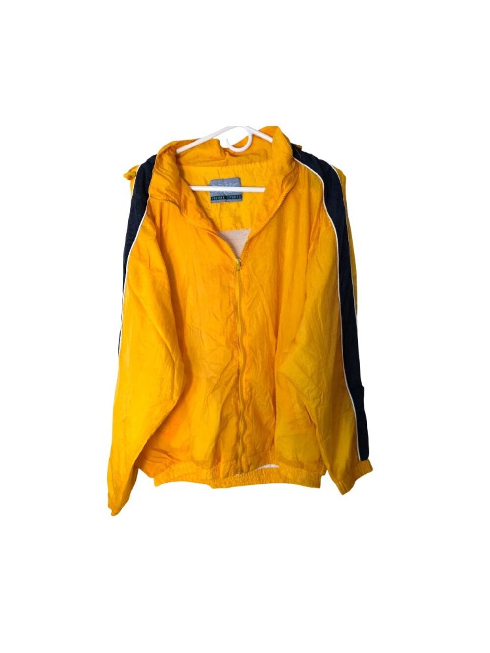 Vtg Solare Sporta Windbreaker Yellow Navy Hooded Jacket Size M Fall Outerwear